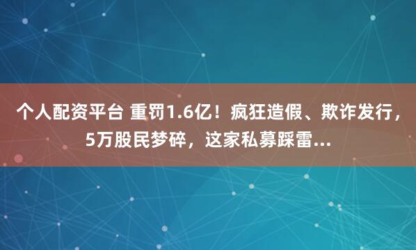 个人配资平台 重罚1.6亿！疯狂造假、欺诈发行，5万股民梦碎，这家私募踩雷...
